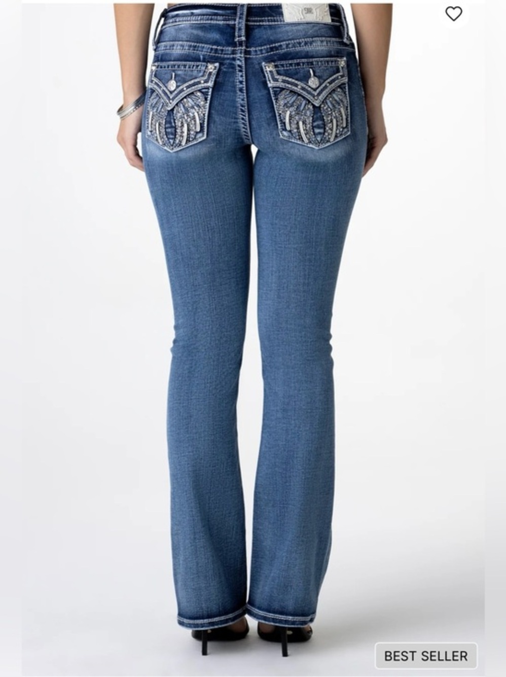 Miss Me Silver Angel Wings Bootcut Jeans Mid Rise Rhinestone Embellished